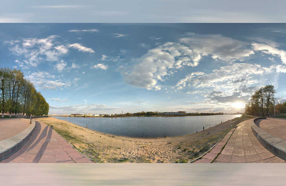 Отснятый материал в специальной программе объединяется в панорамное изображение в формате 360 на 180 градусов и служит основой виртуального тура
